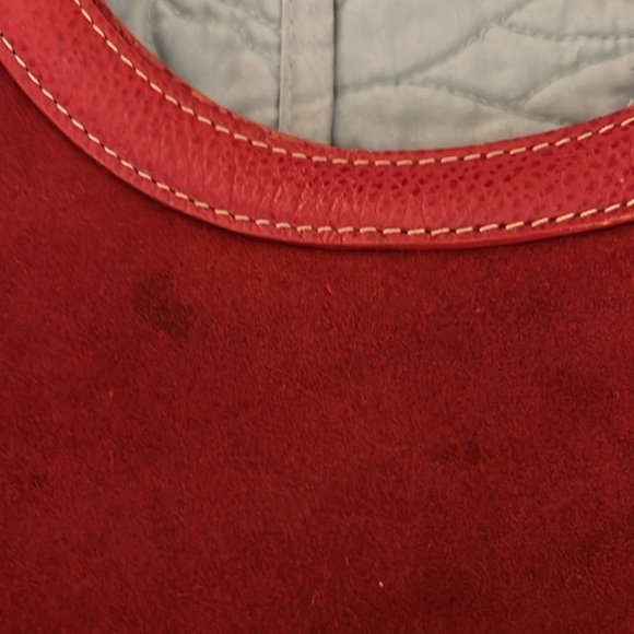 J. McLaughlin Red Suede Bag Leather Braided Handles RARE All Red - Picture 5 of 16